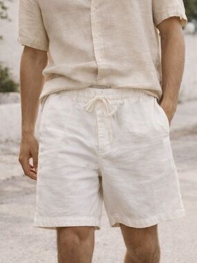 ZARA Linen Blend Drawstring Shorts Cream White Relaxed Summer L NWT